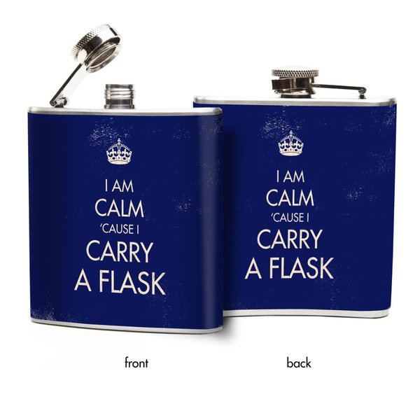 Hip Flask I Am Calm Cause I Carry A Flask Designer Oso + Bean 6 Oz New Fun Gift - Picture 2 of 2
